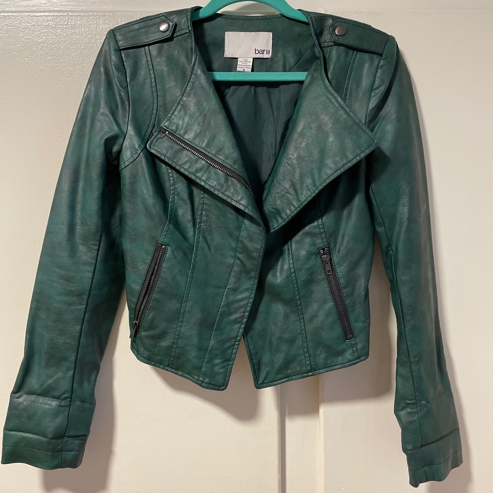 Bar lll Green Leather Moto Jacket